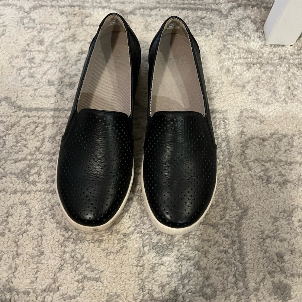 Dansko Black Perforated Slip-On Flats with White Outsole